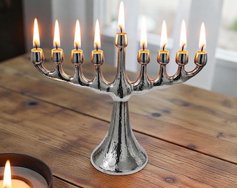 Modern Hammered Aluminum Hanukkah Menorah – Israeli Judaica