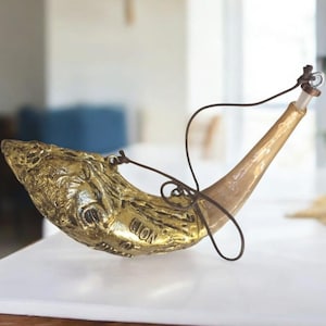 Shofar anointing Oil Lion Of Judah Gold Plated Rams&#39; Ram Horn From Israel Judaica Art Gifts + Free Stand And Oil