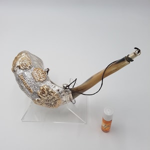 Salböl Shofar | Versilbertes Widder Horn | Löwen von Jehuda | Stand & messianisches Öl | Jüdisches christliches Geschenk