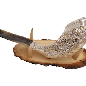 Ram&#39;s Ram Horn Shofar Silver Plated | Jerusalem Art & Wood Stand | 12-14&quot; Beautiful Sound | Jewish Judaica Gift