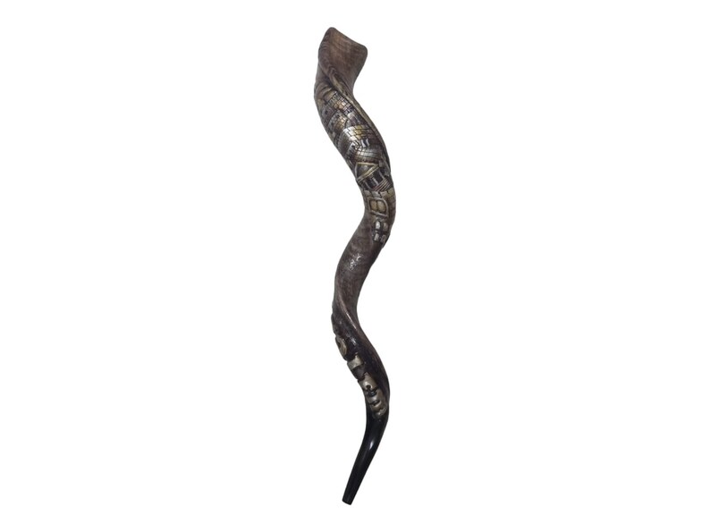 Shofar Pattern Hand Carved Kudu Shofar: Jerusalem Landscape, Judaica Art (40