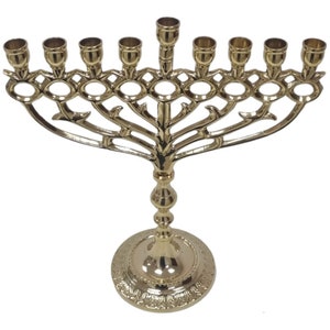 Elegant Brass Pomegranate Hanukkah Menorah | 9-Branch Pure Copper Chanukiah | Unique Jewish Home Decor | Hanukkah Gift 10&quot;