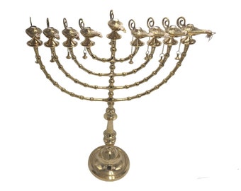 Hanukkah Hamukkia Olio menorah 22 pollici di altezza Aladino ladino 9 rami Ottone rame