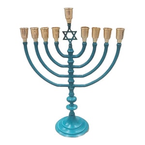 Chanukiah Hanukkah Hanukkiah Chanukahs 14" Menorah 9 Branch Lamp in Elegant Brass made patina plated Star of David