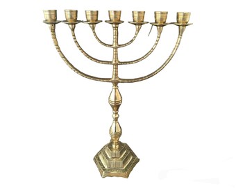 XXL Jerusalem Temple Menorah 7 Branch Menora Made Of Brass Copper Gold Beautiful Candle Holder , 17 Inch