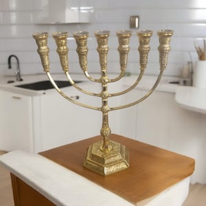 Menorah 7 branches Brazos candles Jerusalem Temple 16.5 inch Height 42cm  Gold Plated XL
