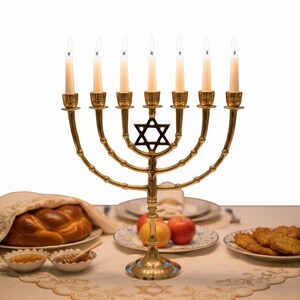 Menorah Large Brass 7 Branch | Classic Jewish Candlestick | Traditional Judaica Home Decor | Spiritual Gift