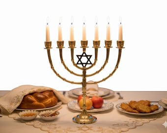 Menorah Large Brass 7 Branch | Classic Jewish Candlestick | Traditional Judaica Home Decor | Spiritual Gift