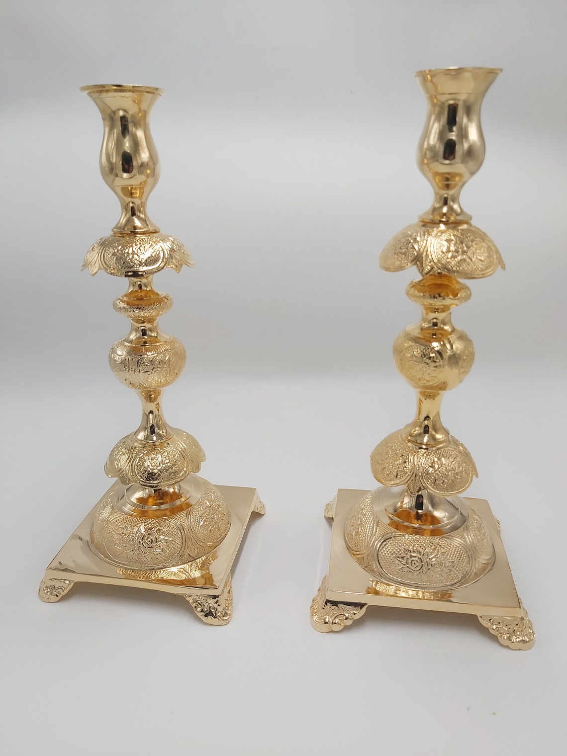 Antique Style Pair of Brass Shabbat Candlesticks Height 36 cm Etsy