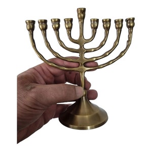 Chanukiah Hanukkah Hanukkia Hanukkiah Hanukkiahs menorah 6.5" Inch Height 9 Branches Brass Old gold color made from copper