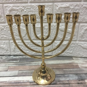 Hanukkah Hamukkia Menorah Menorah Menora 9 branches en laiton et cuivre ( argenté) 16,5 cm
