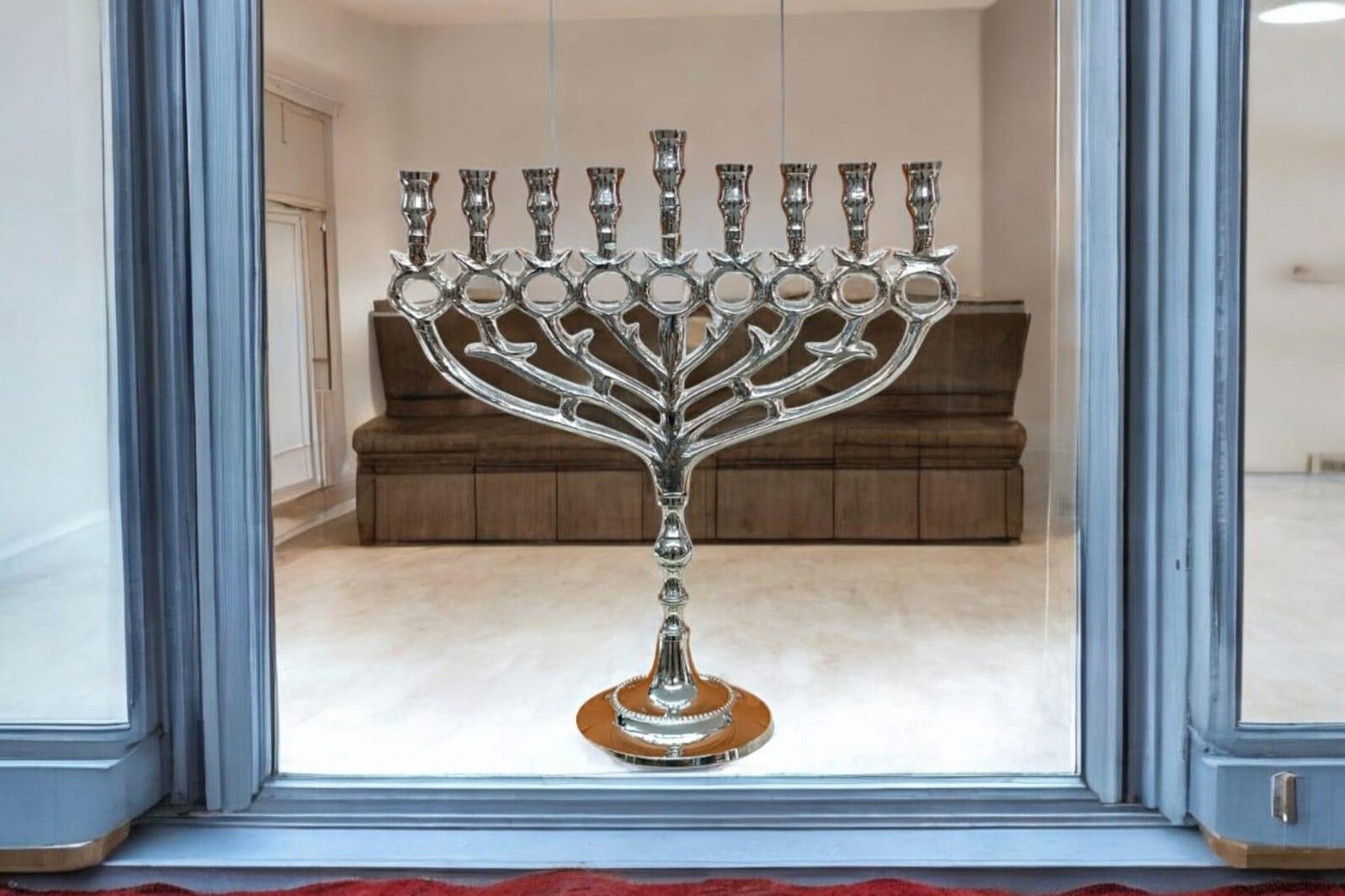Menorah Elegant Hanukkah - 11" 9 Branch Silver Plated | Versatile for Oil or Candles