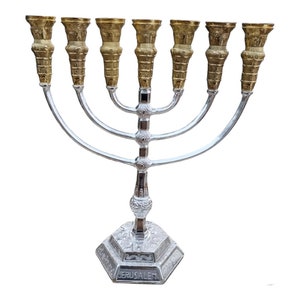 Menorah Jerusalem Temple 14 inch Height 35 cm 7 Branches Gold/Silver Plated XL