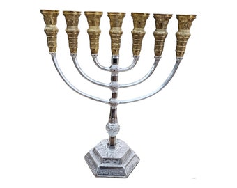 Menorah Jerusalem Temple 14 inch Height 35 cm 7 Branches Gold/Silver Plated XL