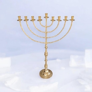 Chanukiah Chanukahs Hanukkah Hanukkiahs Menorah Hanokia Hanokiah Candel holder chanukah Temple 37" - 95cm H  9 Branches Brass XL Gold Color