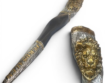Silver Plated Eland Horn Shofar , Lion of Judah Jerusalem Decor (18-20 Inch)
