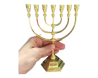 Menorah Seven Branches Jerusalem Temple Design Candles Holder 6.7 Inch Height