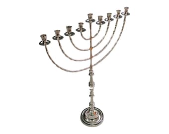 Menorah Hanokia candle holder modern chanukah jerusalem Temple 37 Inch Height 94 cm 9 Branches branch Brass Nickel plated XL silver Color