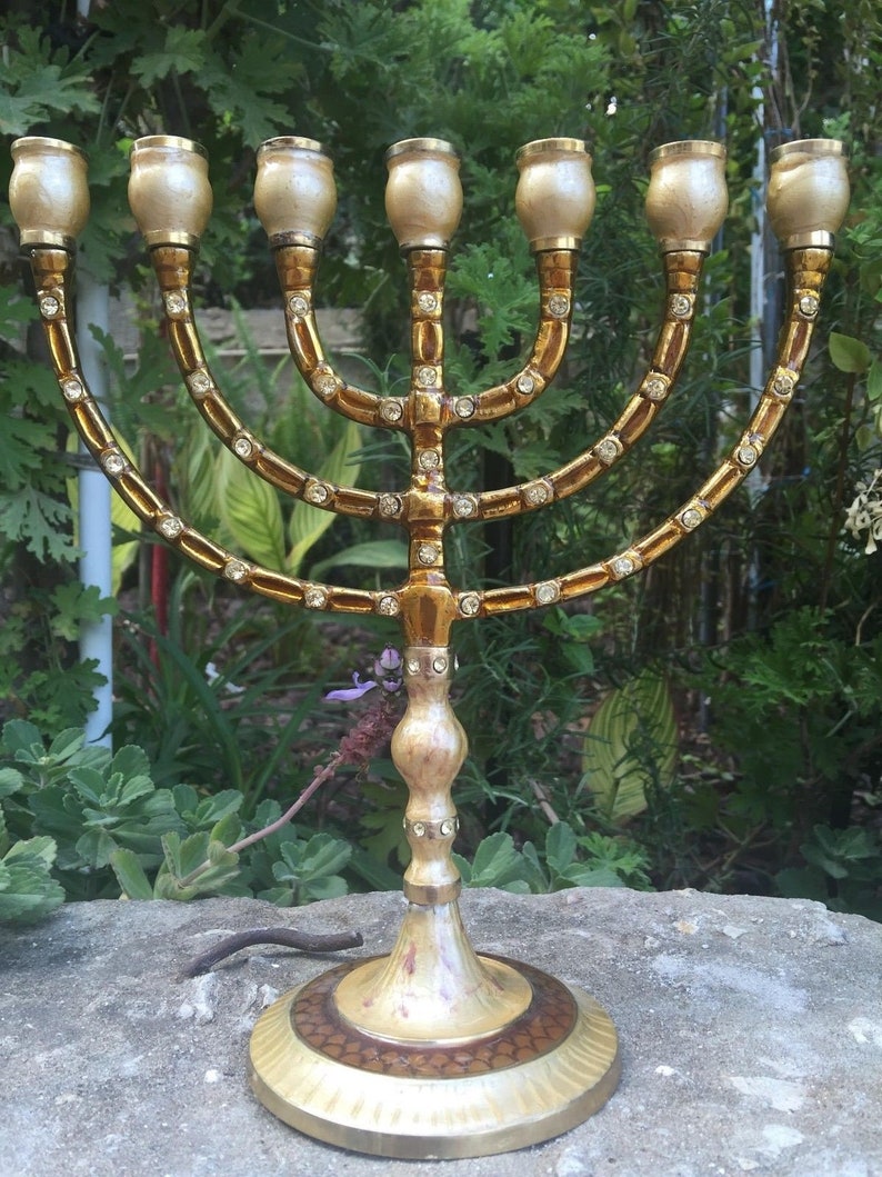 Brass Copper & Enamel Israel Candle Holder 10 Menorah Etsy
