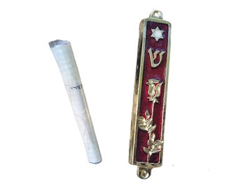 Set Of Kosher 7 cm 2.8 Inch Mezuzah Scroll klaf Mezuza Parchment jewish mazuzah + Enamel Case Flower