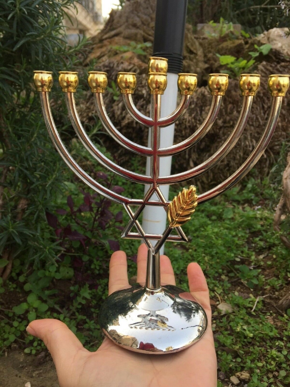 Menorah Hanoukka à 9 Branches En Métal Doré - Design Vintage, Dimensions ~19.5x5x16 Cm Ou 23.5x5x17 Cm - Décoration Pour Fêtes, Maison, Restaurant, événements
