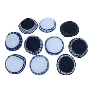 Set of 10 Machine Crocheted Kippot - Assorted Colors & Sizes Yarmulkes - Bulk Jewish Head Coverings for Events
