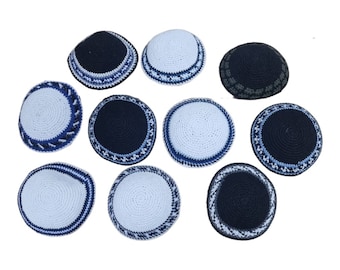 Kippah all'uncinetto, set da 10: colori e misure assortiti.