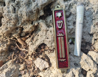 Kosher Mezuzah with Scroll: Red Enamel, Traditional Jewish Door Blessing