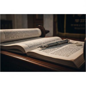 Stary złoty, mosiężny wskaźnik Yad Torah z widokami Jerozolimy