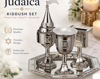 Silver Havdalah Set, Kiddush Cup, Besamim Spice Tower, Candle Holder, Judaica Gift