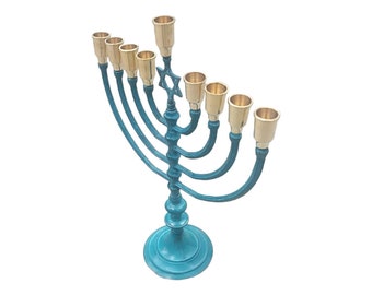 Hanukkah 14" Menorah 9 Branch Lampe en laiton élégant en patine plaquée Étoile de David