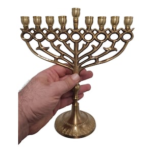 Hanukkah Menorah Pomegranate design 9  branch Branches Brass Chanukah Candle Holder