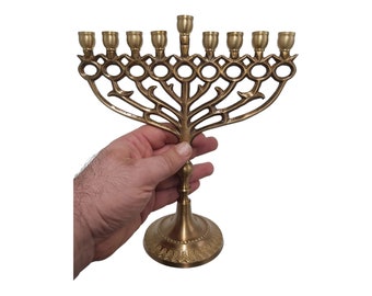 Hanukkah Menorah Pomegranate design 9  branch Branches Brass Chanukah Candle Holder