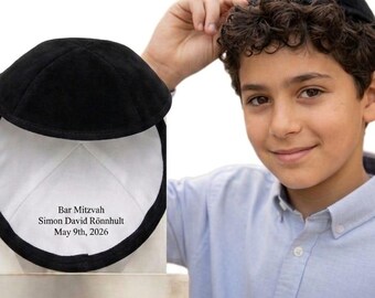 Custom Black Suede Kippah with Personalized Lining — Bar Mitzvah & Wedding Bulk Kippahs Personalized Yarmulke