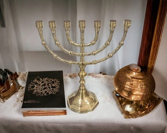 Menorah 7 Temple Candle Holder Messianic Brass Copper Menora 9" 23cm Israel From Israel