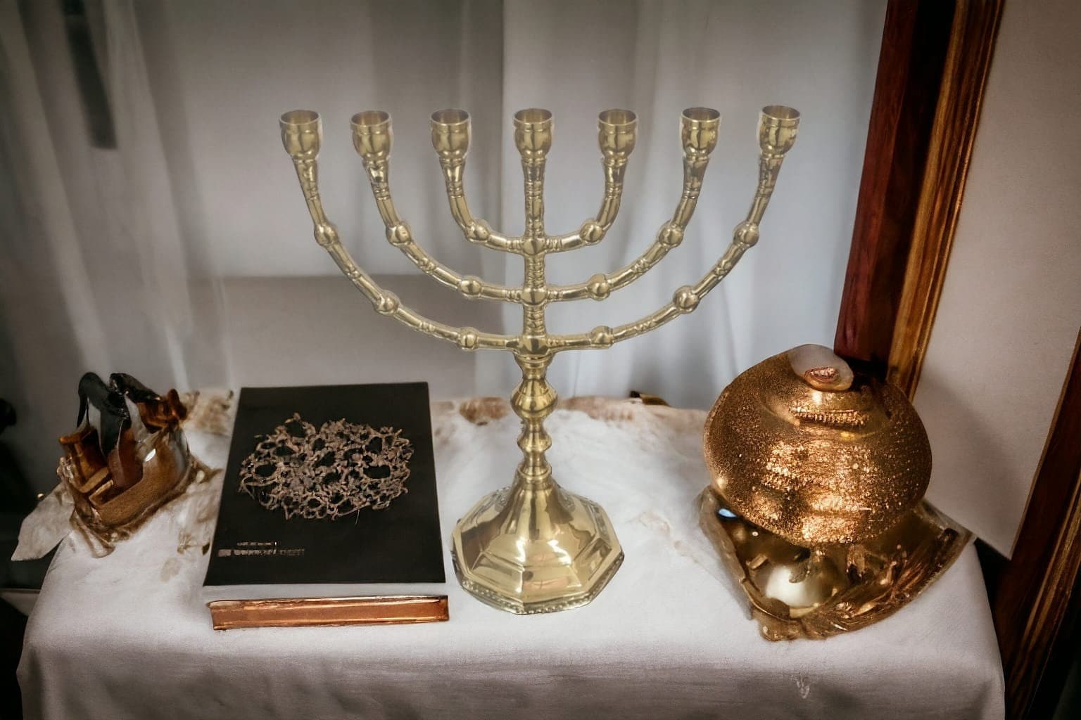 真鍮製メノーラー：伝統的な7枝のユダヤ教キャンドルホルダー、9インチ