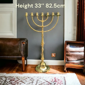 Huge Big Temple Menorah Brass 7 branch Gold color From Holy Land Jerusalem Size 33 " (82.5 cm)