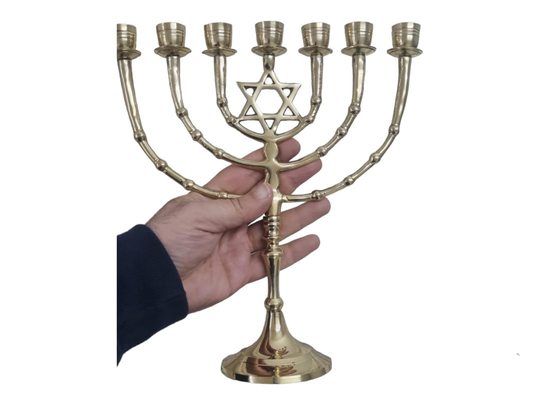 Menorah 7 Seven Branch Gold Branches Menora Candle Holder Star of David