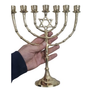 Menorah 7 Seven Branch Gold Branches Menora Candle holder Star Of David  12 " brass Copper From Israel