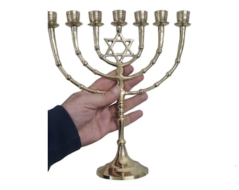 Menorah 7 Seven Branch Gold Branches Menora Candle holder Star Of David  12 " brass Copper From Israel