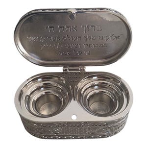 Jerusalem Travel Shabbat Candlesticks in Box | Nickel Plated Portable Candle Holder with Blessing | Judaica Gift for Jewish Holidays & Home