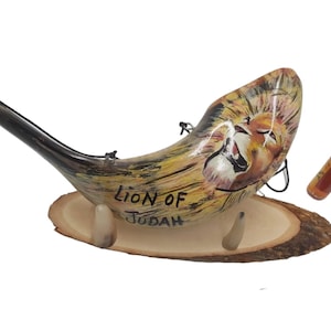 Lion of Judah Anointing Oil Shofar Set | Decorative Ram&#39;s Horn with Stand & Oil | Spiritual Christian , Judaica Gift