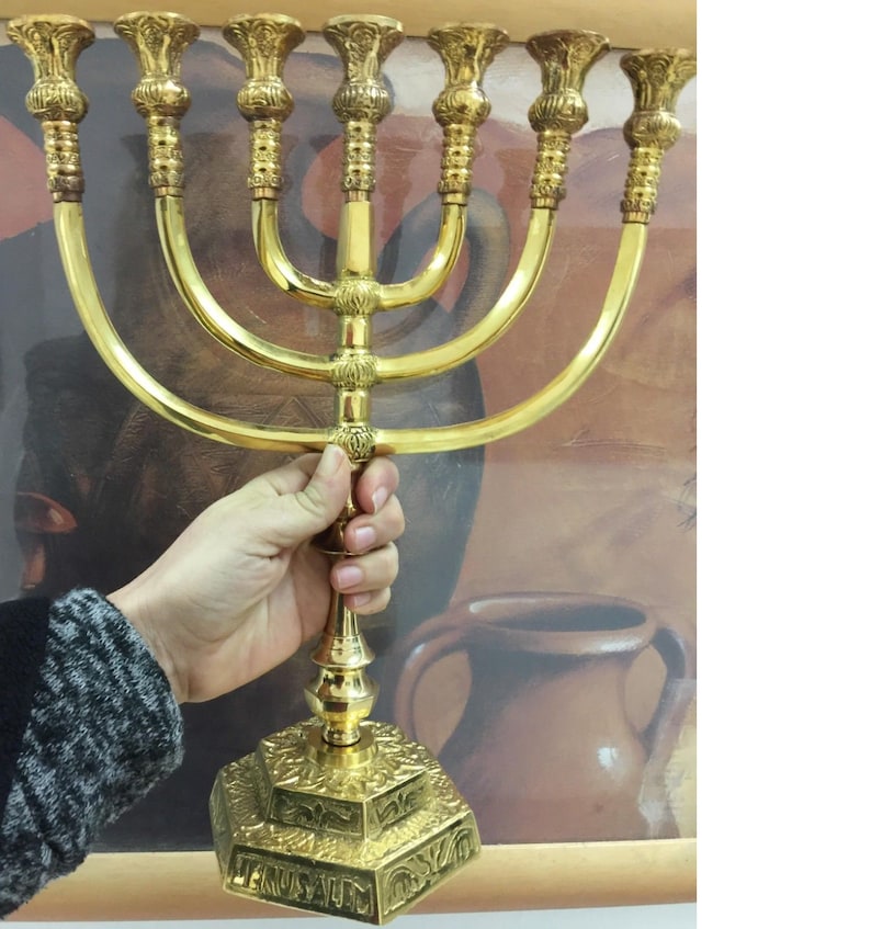Brass Copper 14 Inch Massive Israel Temple Menorah Jerusalem 7 Etsy