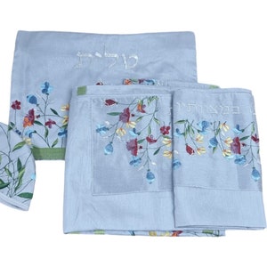 Embroidered Floral Tallit Set: Gray Jewish Prayer Shawl, Bag & Kippah