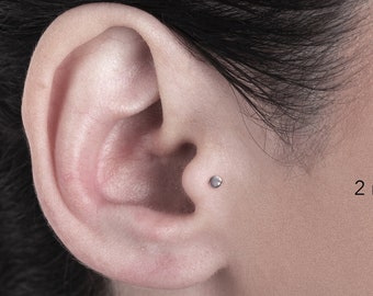 Silver Ball Cartilage Earring, Cartilage Stud, Tragus stud, Nose Earring, L shaped Cartilage Stud.