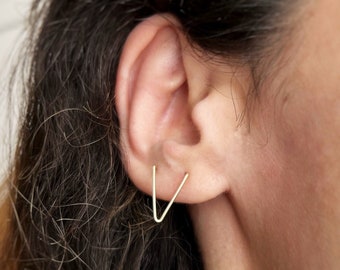Double Piercing Threader Earrings, Double hole triangle Earrings, Two hole Earrings, V Staple Earrings.