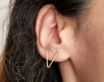Double Piercing Threader Earrings: Sterling Silver V Staple Earrings