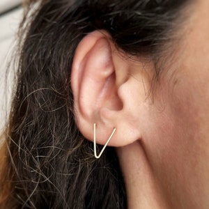 Double Piercing Threader Earrings, Double hole triangle Earrings, Two hole Earrings, V Staple Earrings.