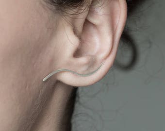 Curved Sterling Silver Ear Climbers: Wave Crawler Earrings