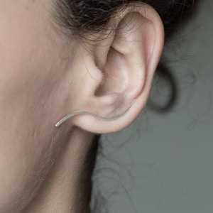 Curved Long Ear Crawlers, Silver Ear Climbers, Wave climber earrings, Fairy Ear Cuff, Ear climber earrings, Modern climber earrings.